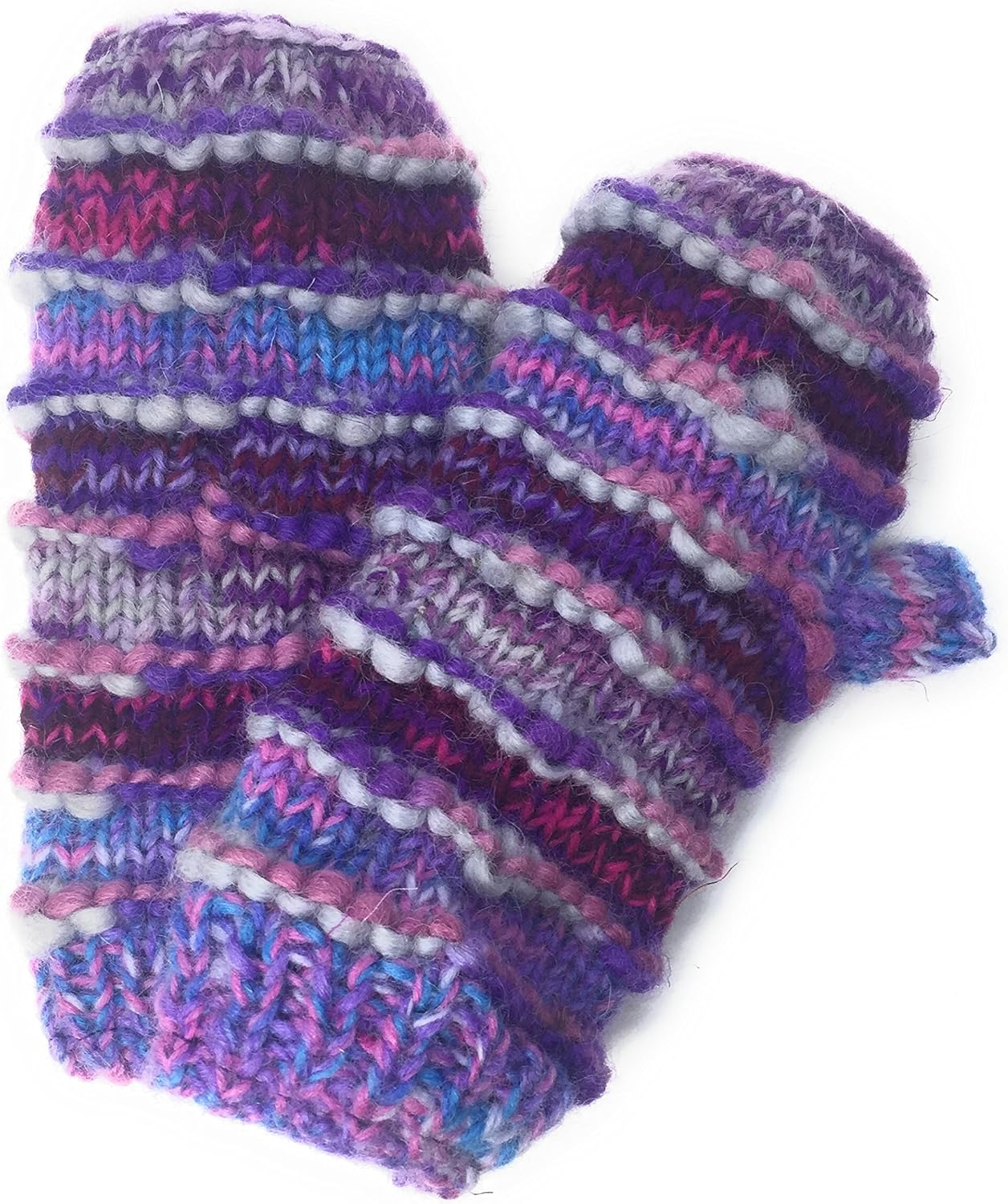 Hand Knit Winter Fingerless Striped Texting Gloves Warm Wool Fleece Lined - Image 3