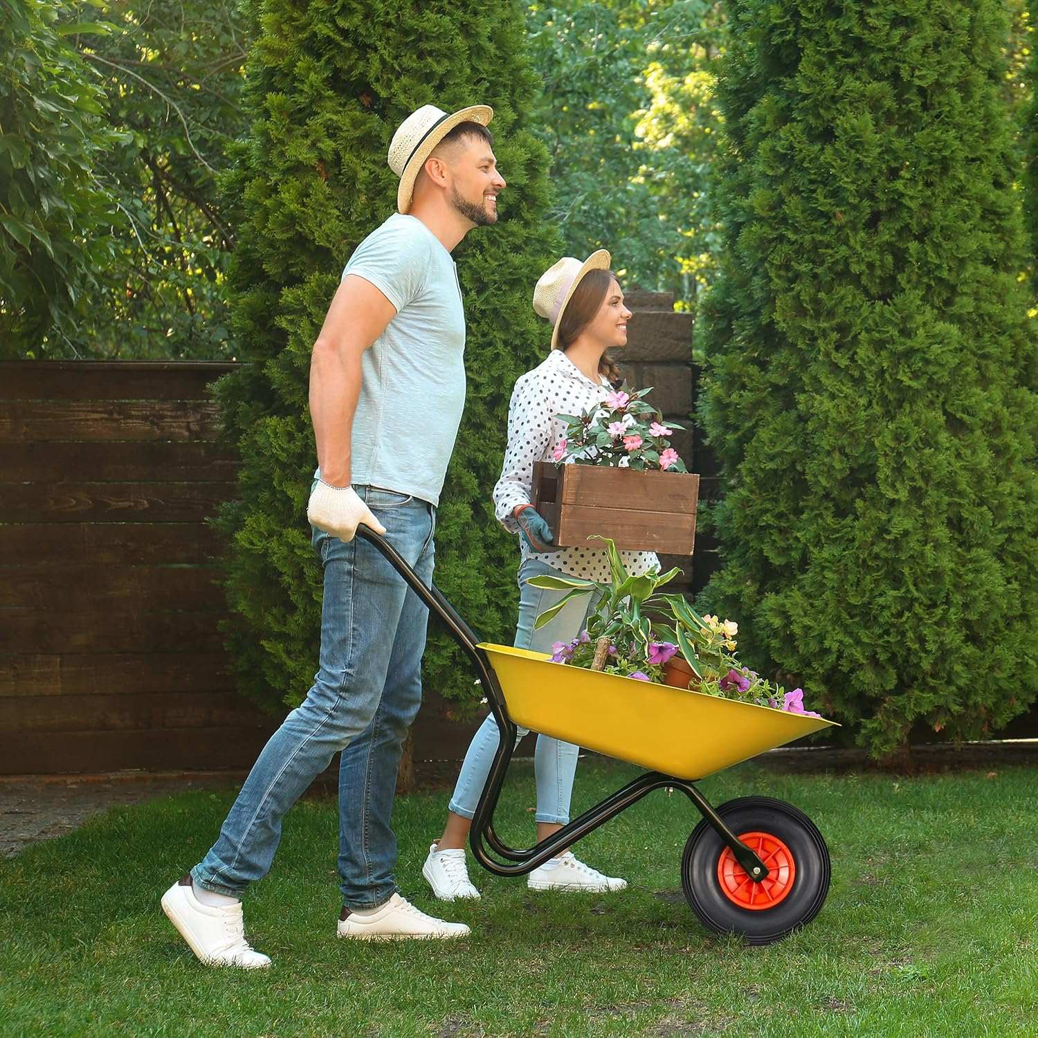 Relaxdays Wheelbarrow Wheel 4.00-6, Solid Rubber with Plastic Rim, 3 Adaptors, Flatproof Spare Tyre, 136 kg, Black-Red