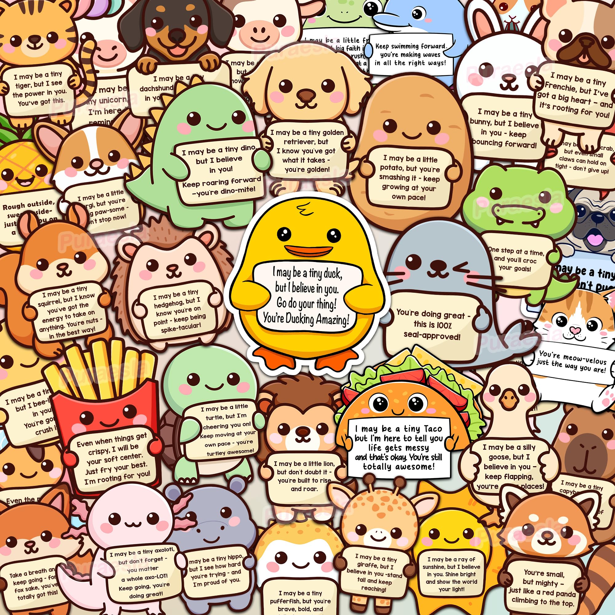 100PCS Emotional Support Animal Stickers By Puraesla– Affirmation Sticker Pack for Adults or Kids Cute Inspirational Buddies for Water Bottles,
