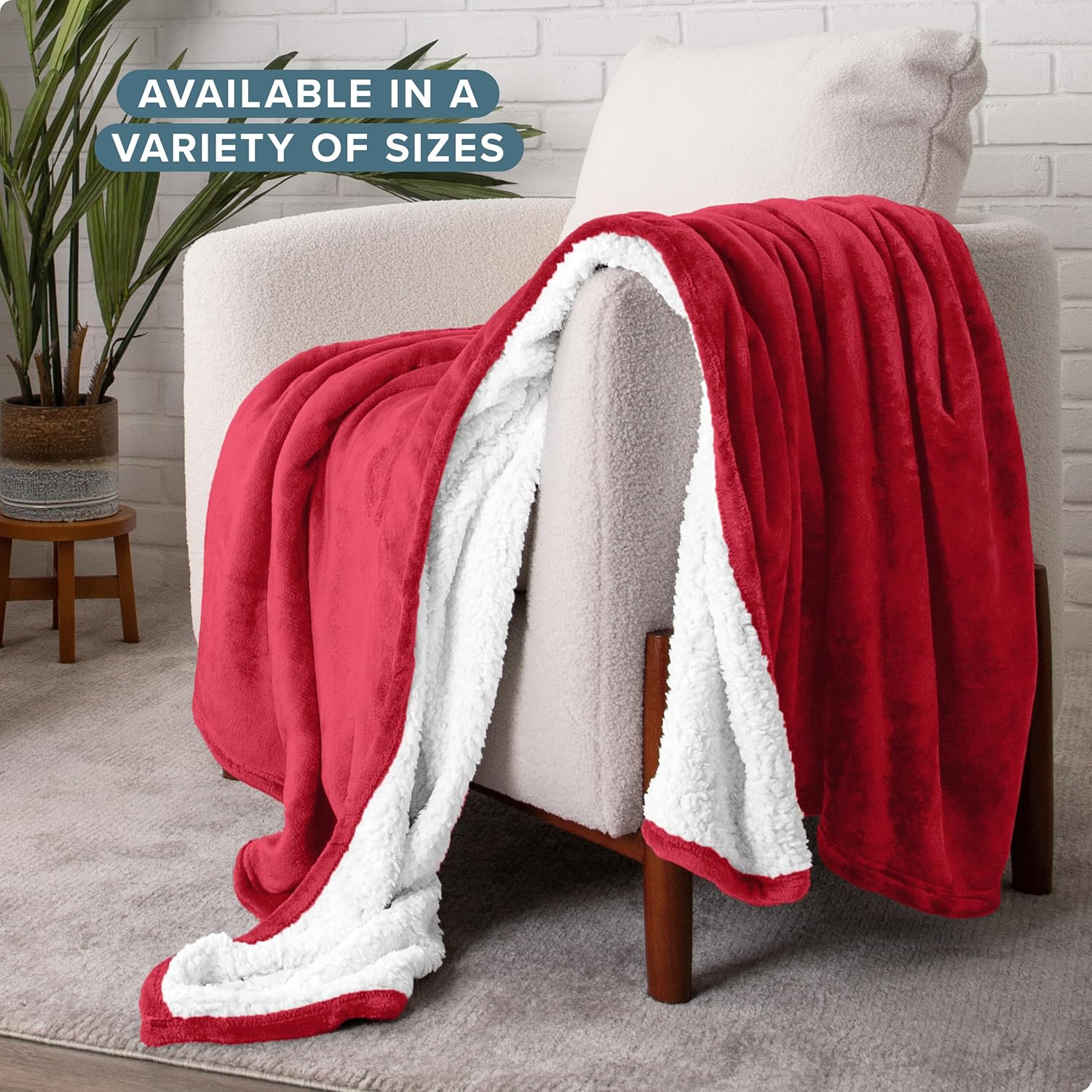 Bare Home Sherpa Fleece Blanket - Full/Queen Size - Blanket for Bed, Sofa, and Couch - Warm & Lightweight - Fluffy & Soft - Reversible (Full/Queen, Red) - Image 2