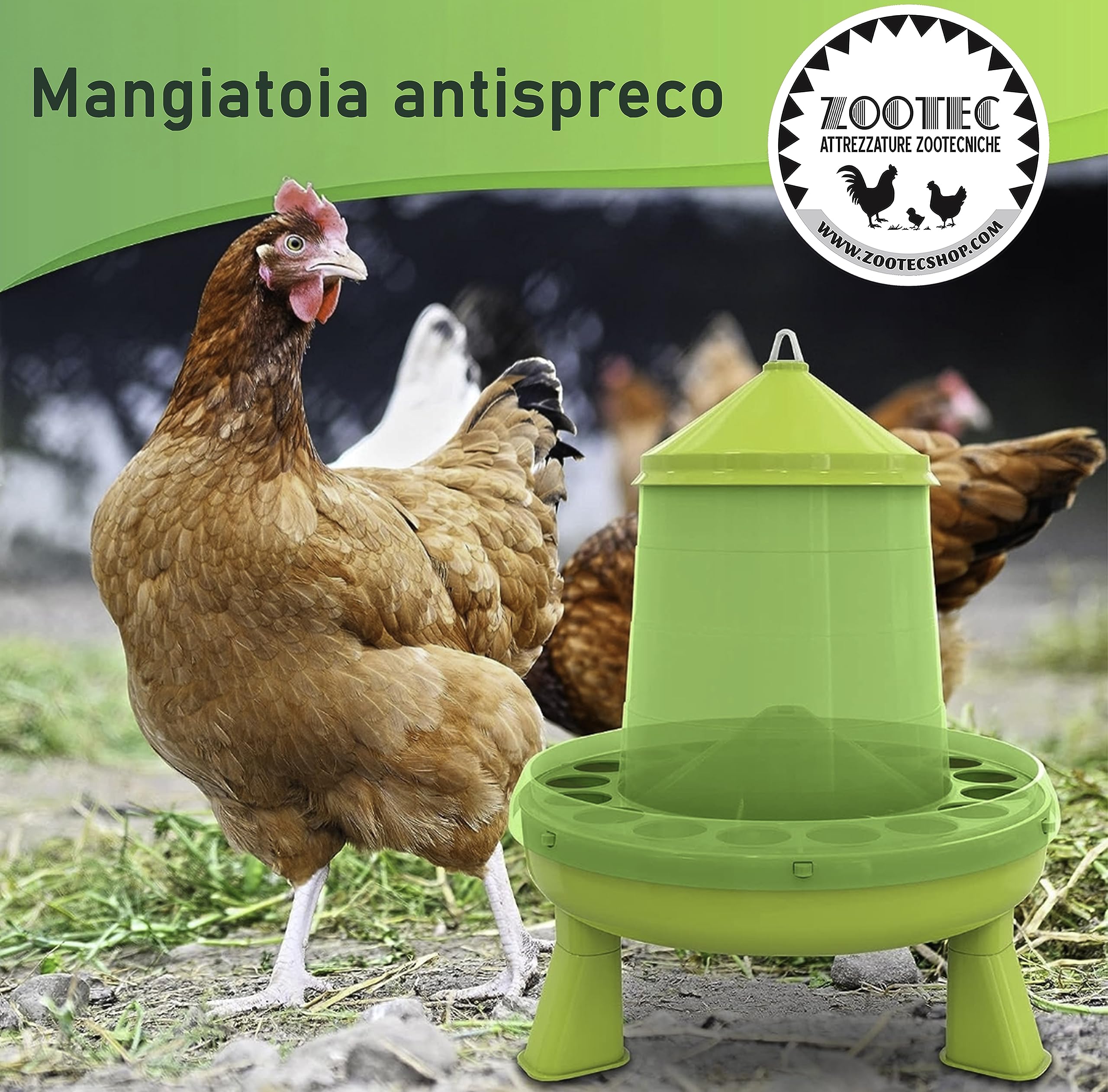 Comedero para gallinas de 4 kg y bebedero para gallinas de 5 l, de plástico transparente resistente, patas extraíbles