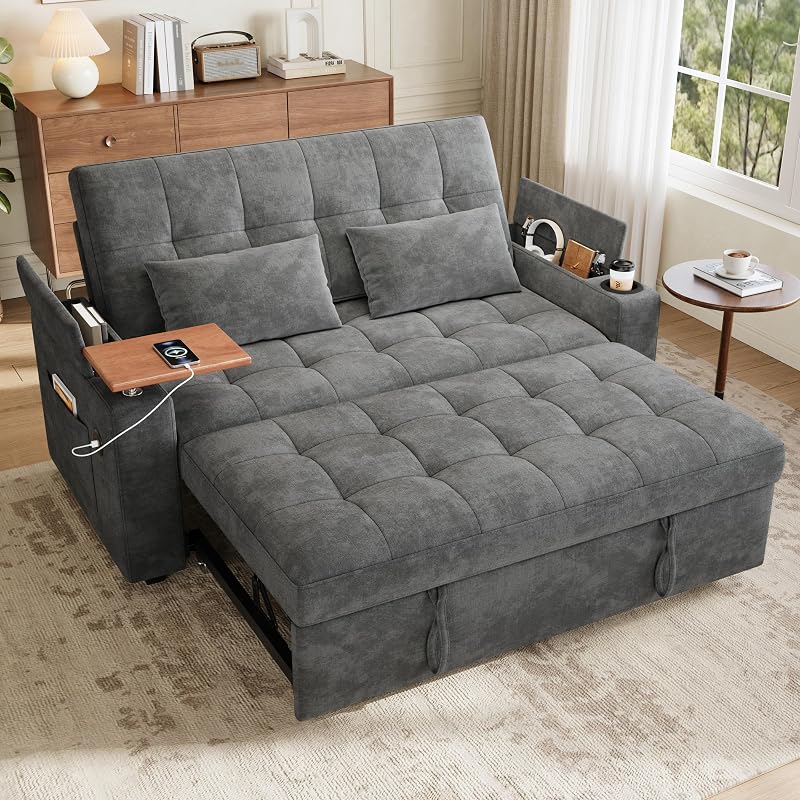 63" Convertible Sofa Bed Loveseat Sleeper Sofa with Pull Out Couch Bed