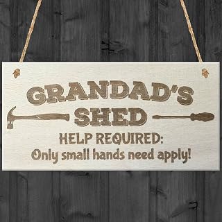 RED OCEAN Grandads Shed Help Required Novelty Wooden Hanging Plaque Garage Door Gift Sign