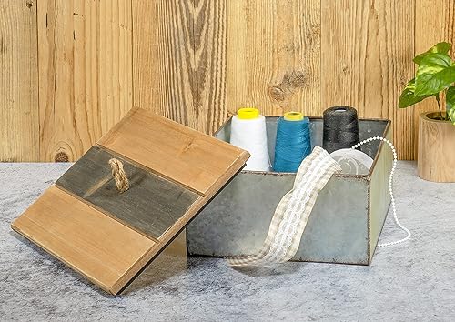 Miniatura 5 de Red Co. Caja de almacenamiento decorativa de metal galvanizado rústico de 10.25" x 8" con tapa de madera