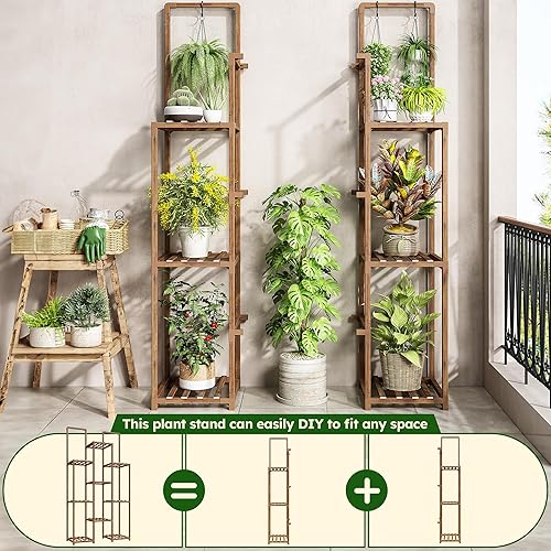Miniatura 5 de EnHomee - Soporte para plantas de interior, estante de madera para plantas de exterior, soportes para plantas múltiples con 11-16 macetas para sala