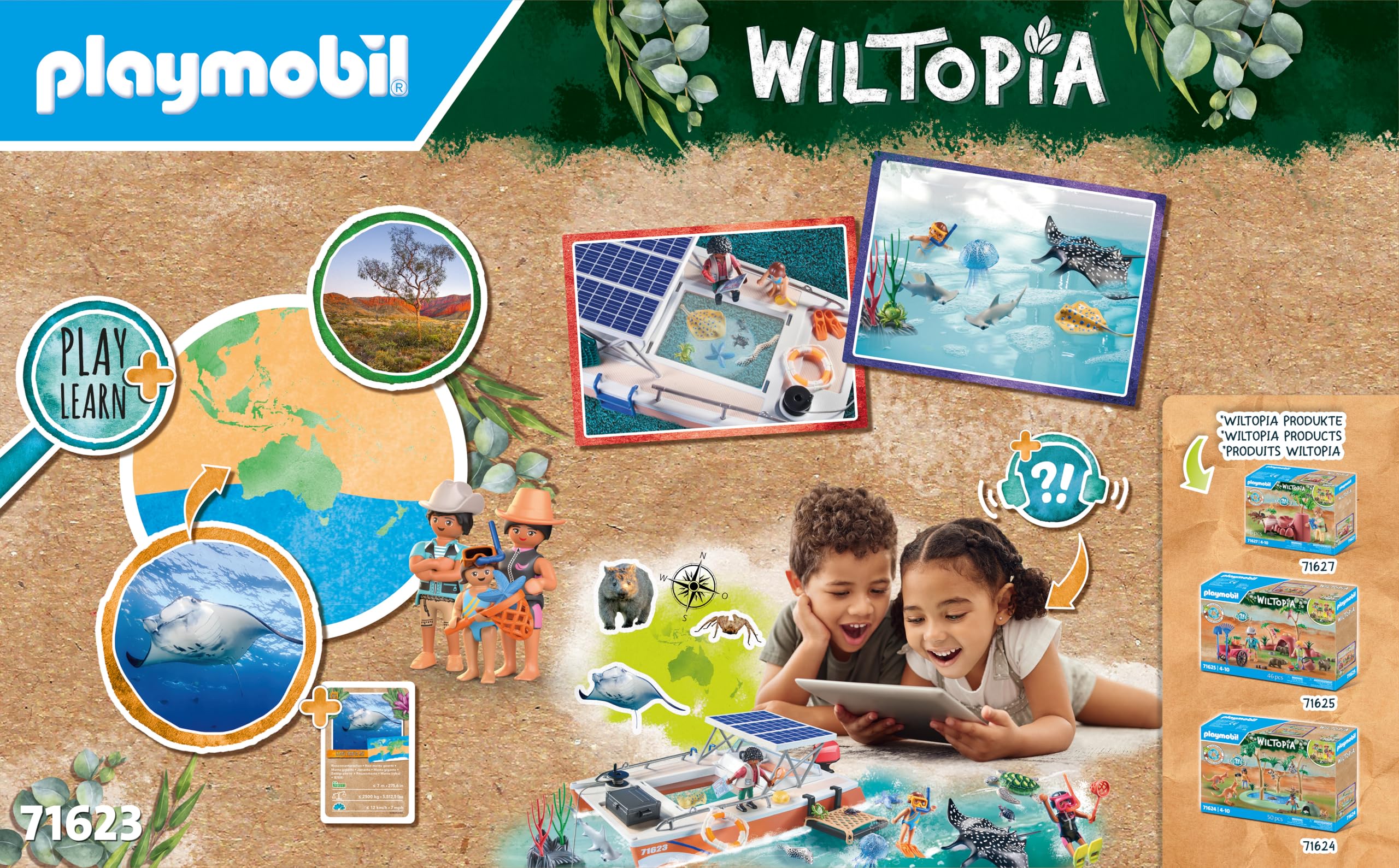 PLAYMOBIL Wiltopia 71623 Korallenriff Plattform, Expedition in Australien, mit zahlreichen Tieren, zu über 80% aus recyceltem und Bio-basiertem Material, kreatives Spielzeug für Kinder ab 4 Jahren