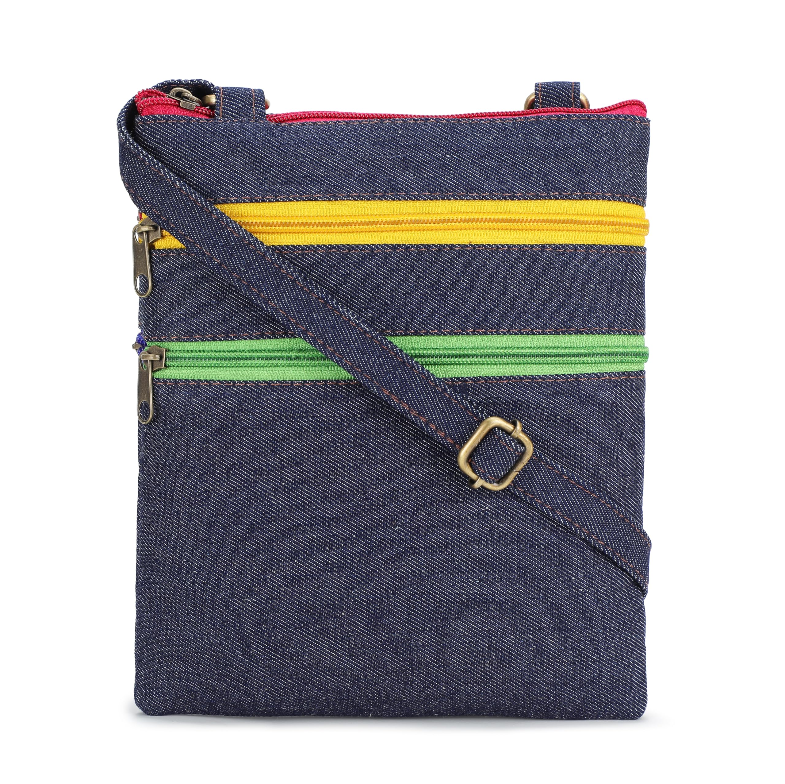 K London Denim Women Cross-Body Sling Bag (178_dnm_blu_red_pink_zips) (B0C46TNR99) Amazon Price History, Amazon Price Tracker