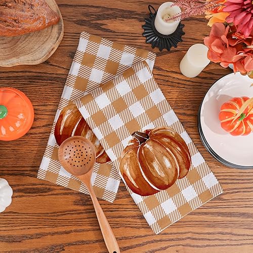 Miniatura 10 de Siilues Juego de 2 toallas de cocina de otoño, 18 x 26 pulgadas, decoración de otoño para el hogar, paños de cocina de calabaza, decoraciones de