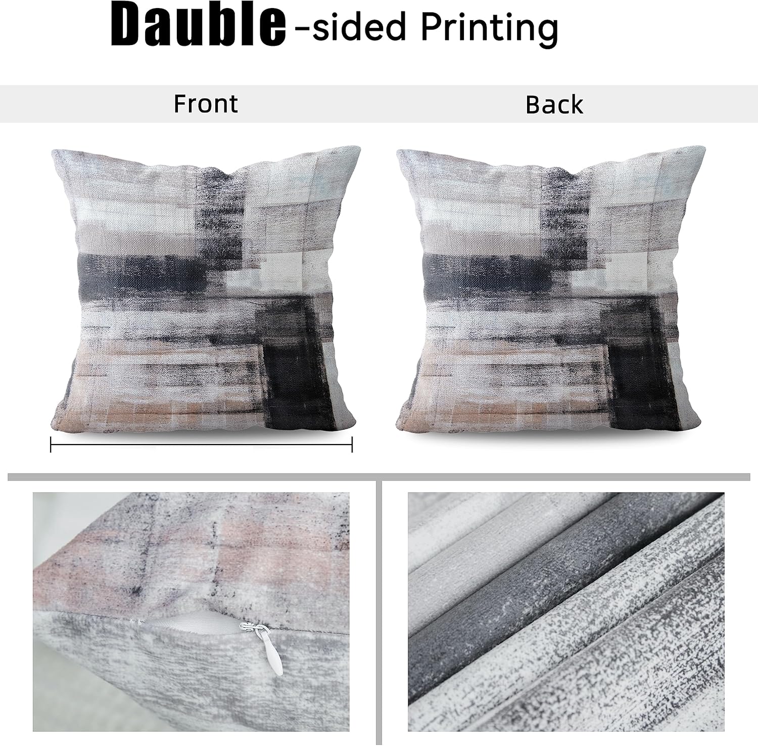 chiinvent Black White Velvet Abstract Pillow Covers Set of 2 Modern Accent Gray Throw Pillow Cover Soft Elegant Decorative Couch Cushion Cover for Bed Living Room Outdoor Sofa Pillowcases 16x16 Inch - Image 7