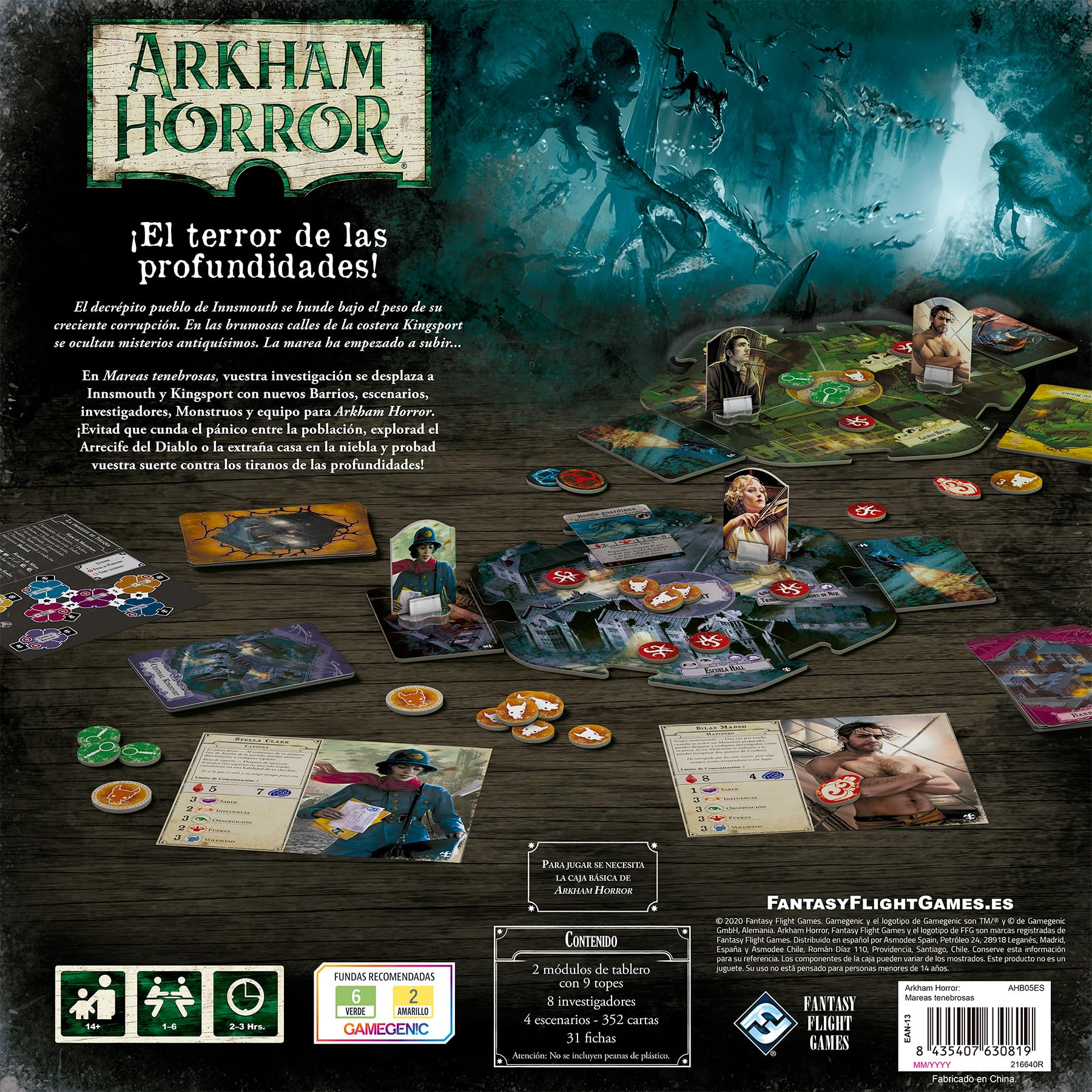Fantasy Flight Games | Arkham Horror: Mareas tenebrosas | Expansión | Juego de Mesa Cooperativo de Investigación y Terror | A Partir de 14 Años | De 1 a 6 Jugadores | 2-3 Horas | Español