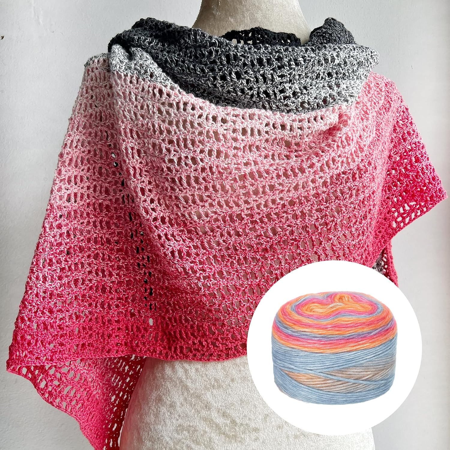 METALLIXITY Gradient Cake Cotton Yarns(100g/7oz) 3Pcs, Cotton Acrylic Wool Flowers Yarn Multicolor Yarn - for Knitting and Crocheting, Mixed Rose Red