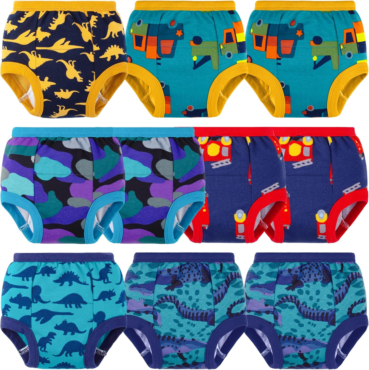 BIG ELEPHANT 10 Packs Baby Girls' and Boys' Potty Training Pants, 100% Cotton Absorbent Training Underwear for Toddler