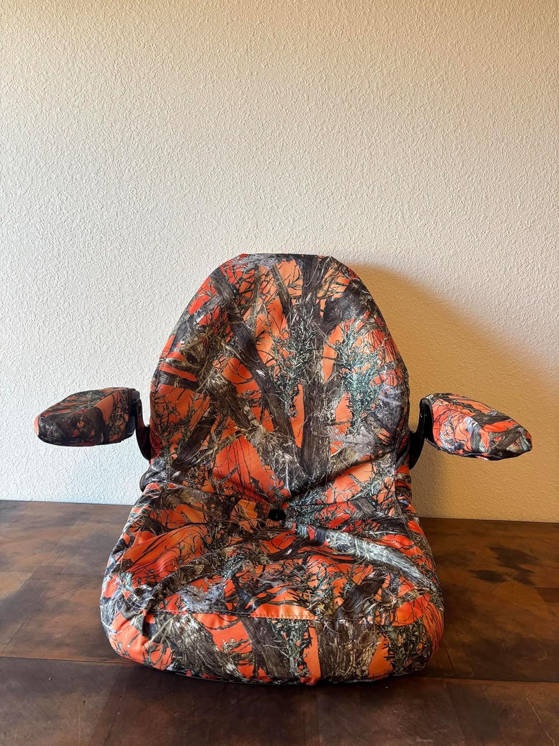 TSYY70A-MC2O, Universal Tractor Seat and Compact High Back Mower Seat with Adjustable Armrest. Made in MC2 Orange Camo.