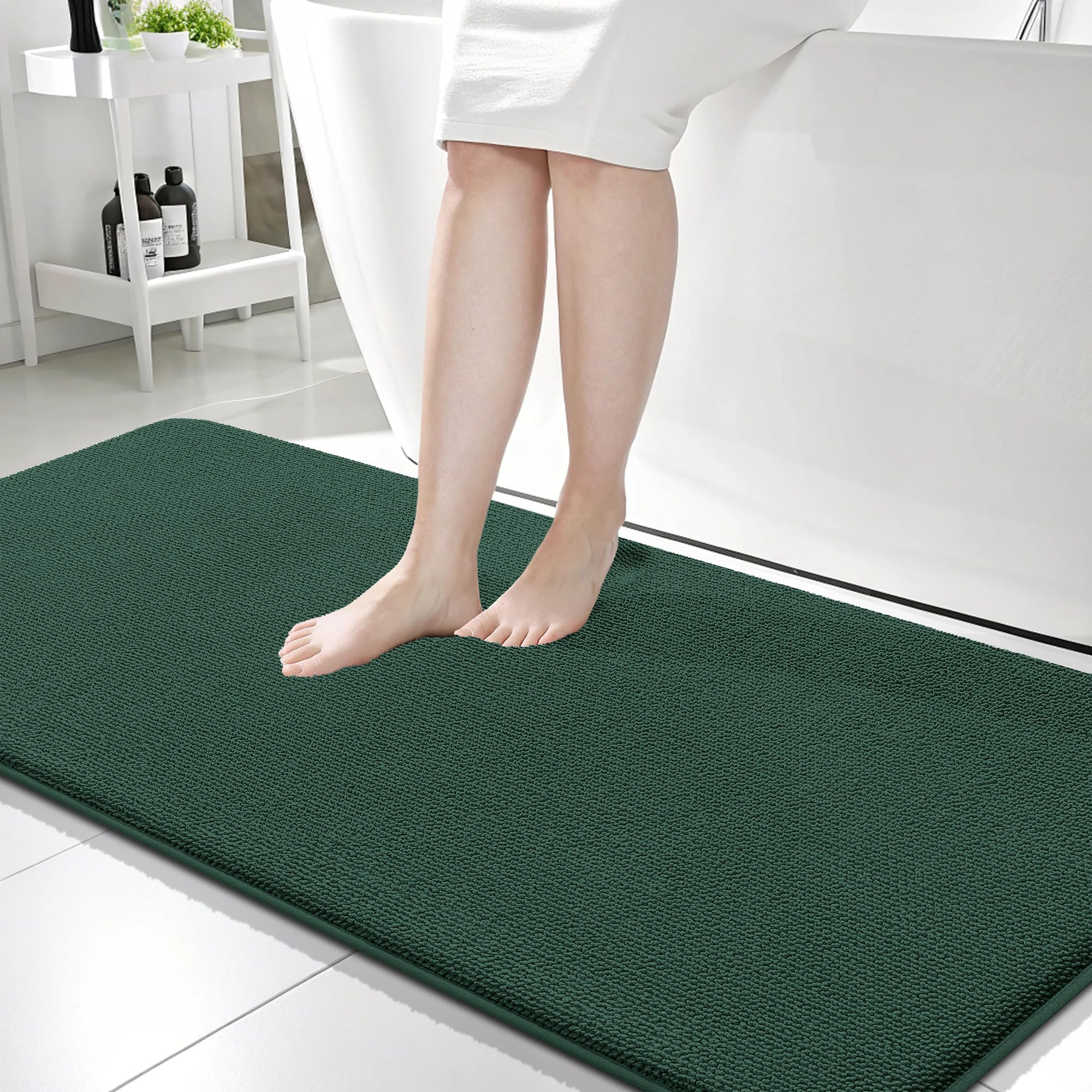 OLANLY Memory Foam Bathroom Runner Rugs 59x24, Long Mats, Blackish Green
