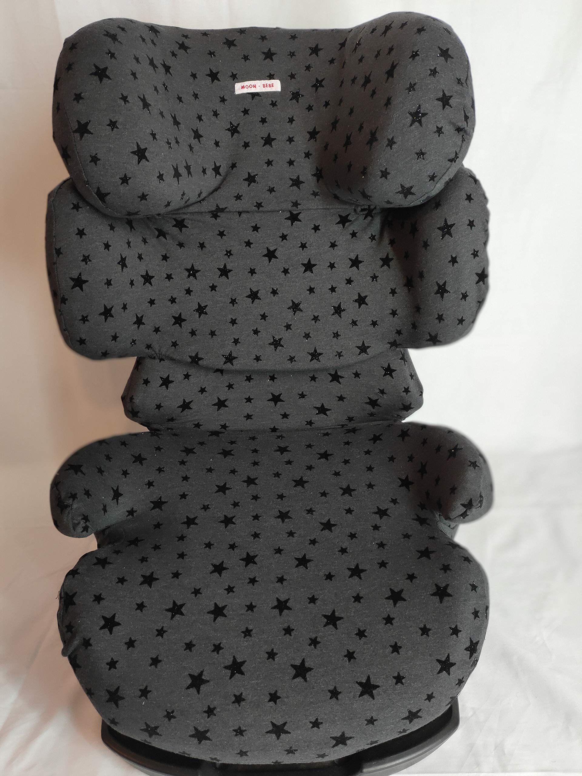 moon-bebe funda compatible con silla de coche Cybex Pallas, Silver Pallas Fix y Pallas 2 Fix nergo (black stars)