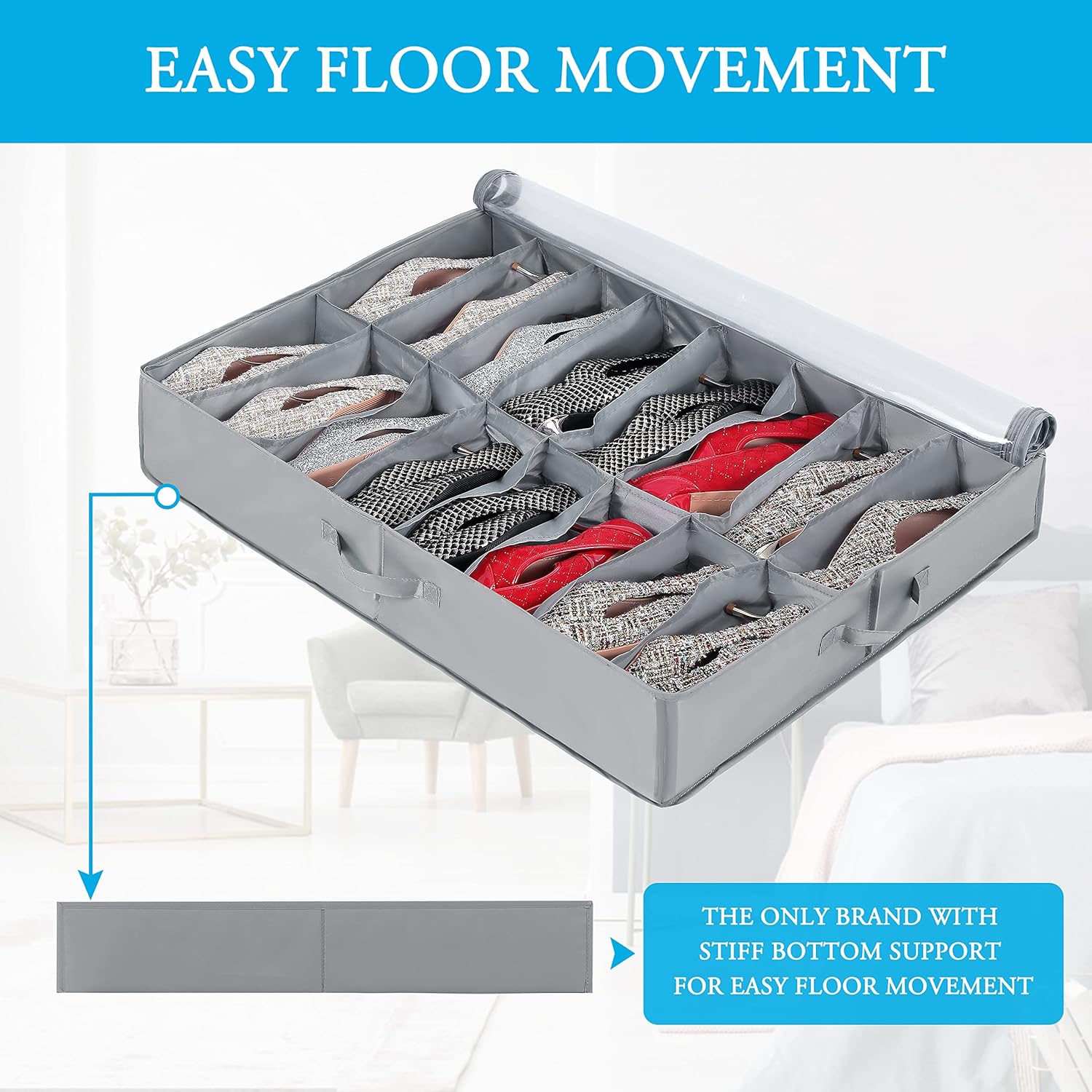 Under Bed Shoe Storage Organiser 2 Pack, Fits 32 Pairs, Large Underbed