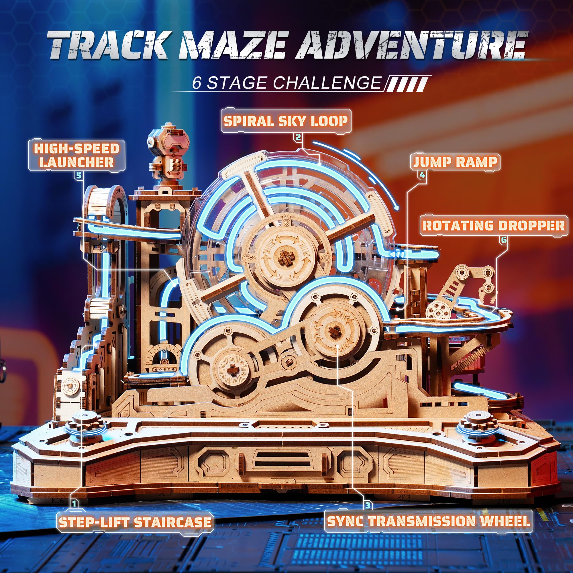 ROBOTIME Drewniane puzzle 3D Gear Ball Challenge - mechaniczny zestaw modeli labiryntu dla dorosłych i nastolatków, 653 szt. zabawka prezent STEM, projekt kontrolera do gier, EGC01