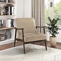 Lexicon Mid-Century Modern Velvet Accent Chair, Brown - Solid Wood Legs, Cushioned Lounge for Living Room, Bedroom, Office