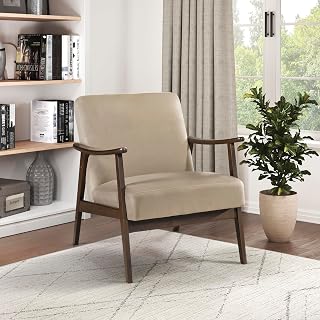 Lexicon Mid-Century Modern Velvet Accent Chair, Brown - Solid Wood Legs, Cushioned Lounge for Living Room, Bedroom, Office
