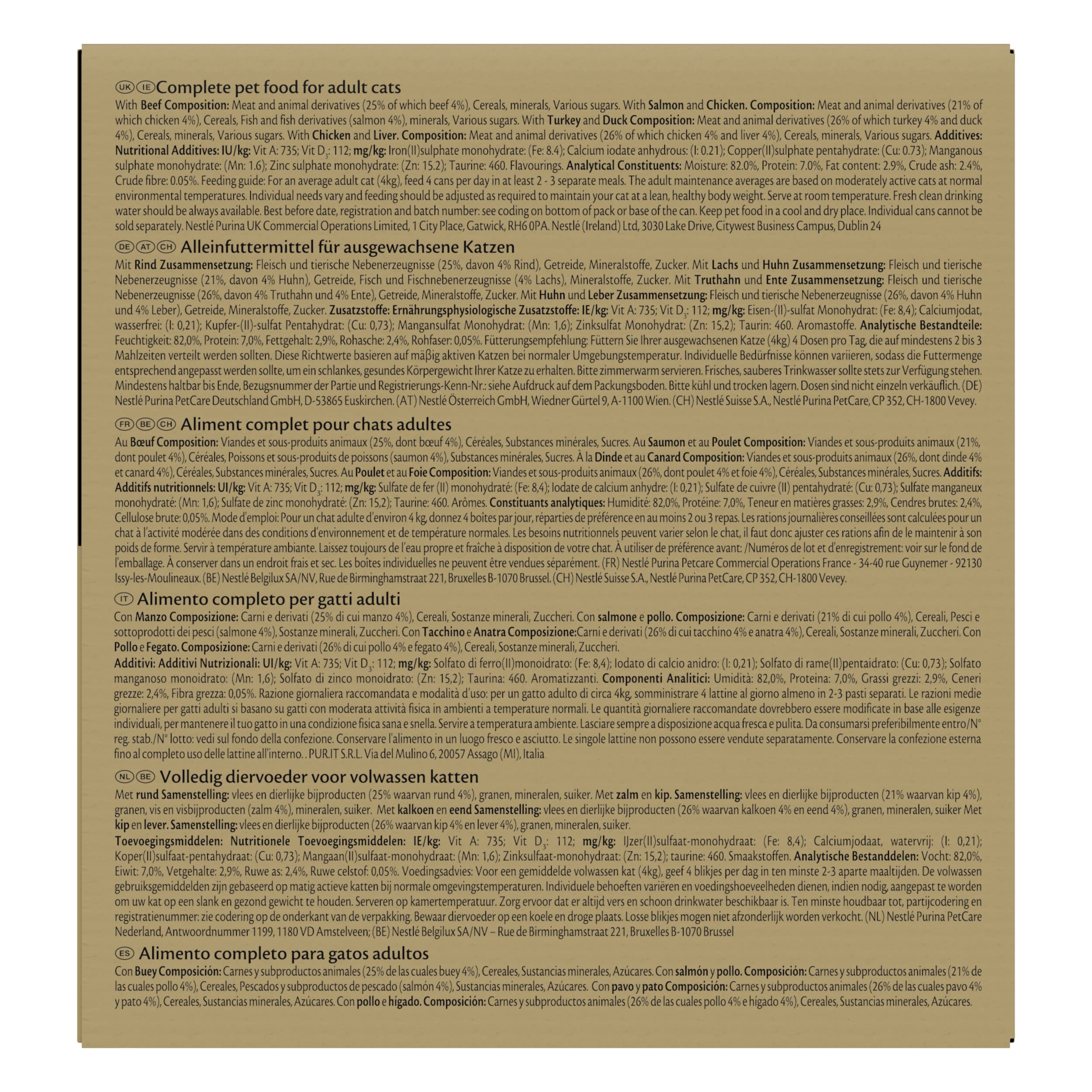 GOURMET | GOLD | Les Noisettes | Chat Adulte | Effilés en sauce | Bœuf, Poulet-Foie, Dinde-Canard, Saumon-Poulet |Portions Repas | Boite | 96 x 85 g
