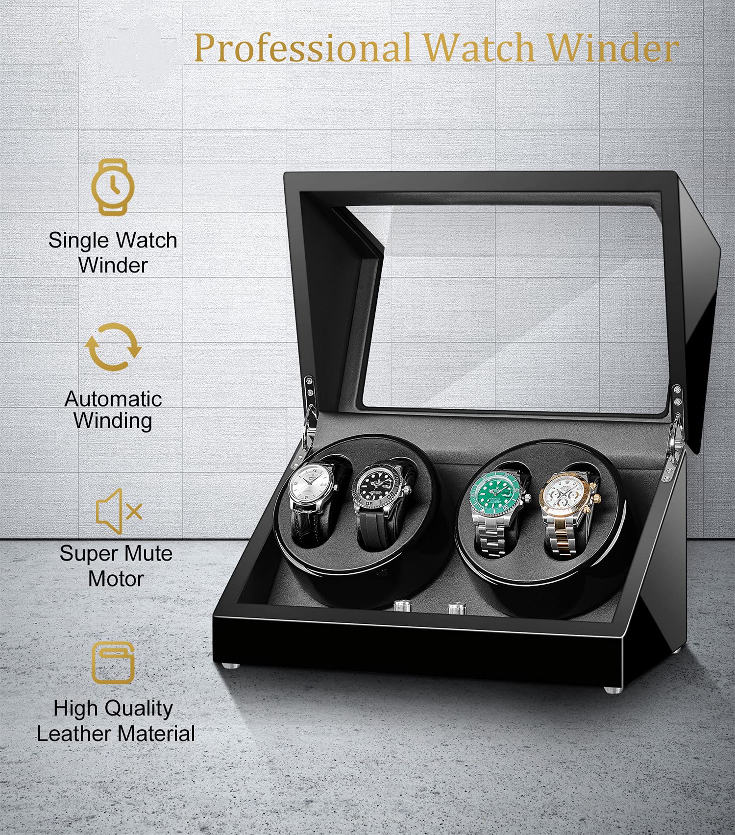 Siremig Automatic Watch Winder, Watch Winder Box for 4 Watches, with