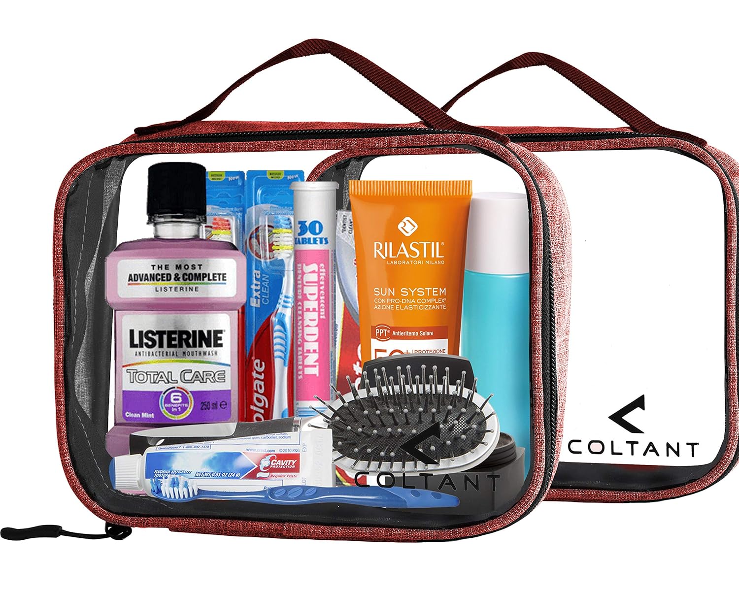 Coltant Clear Travel Toiletry Bag TSA Approved, Pack of 2