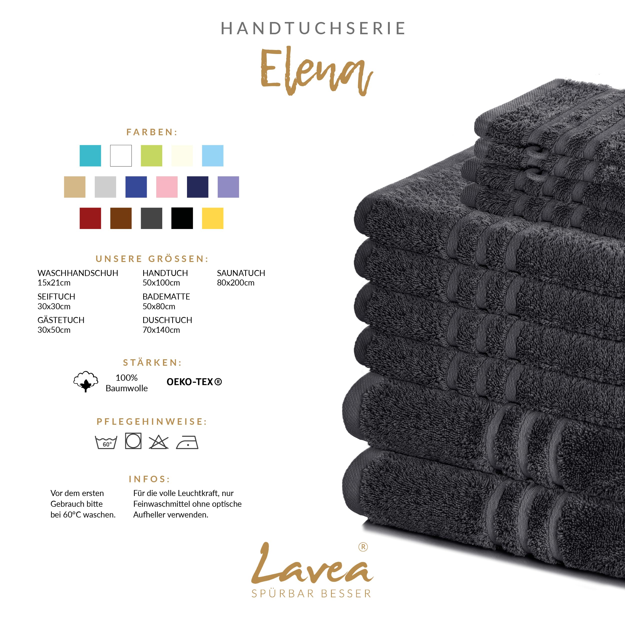 Lavea Set of 5 Guest Towels Set, Guest Towels 30 x 50 cm, Terry Towelling Guest Towel Made of 100% Cotton, Hand Towel Set - Image 3