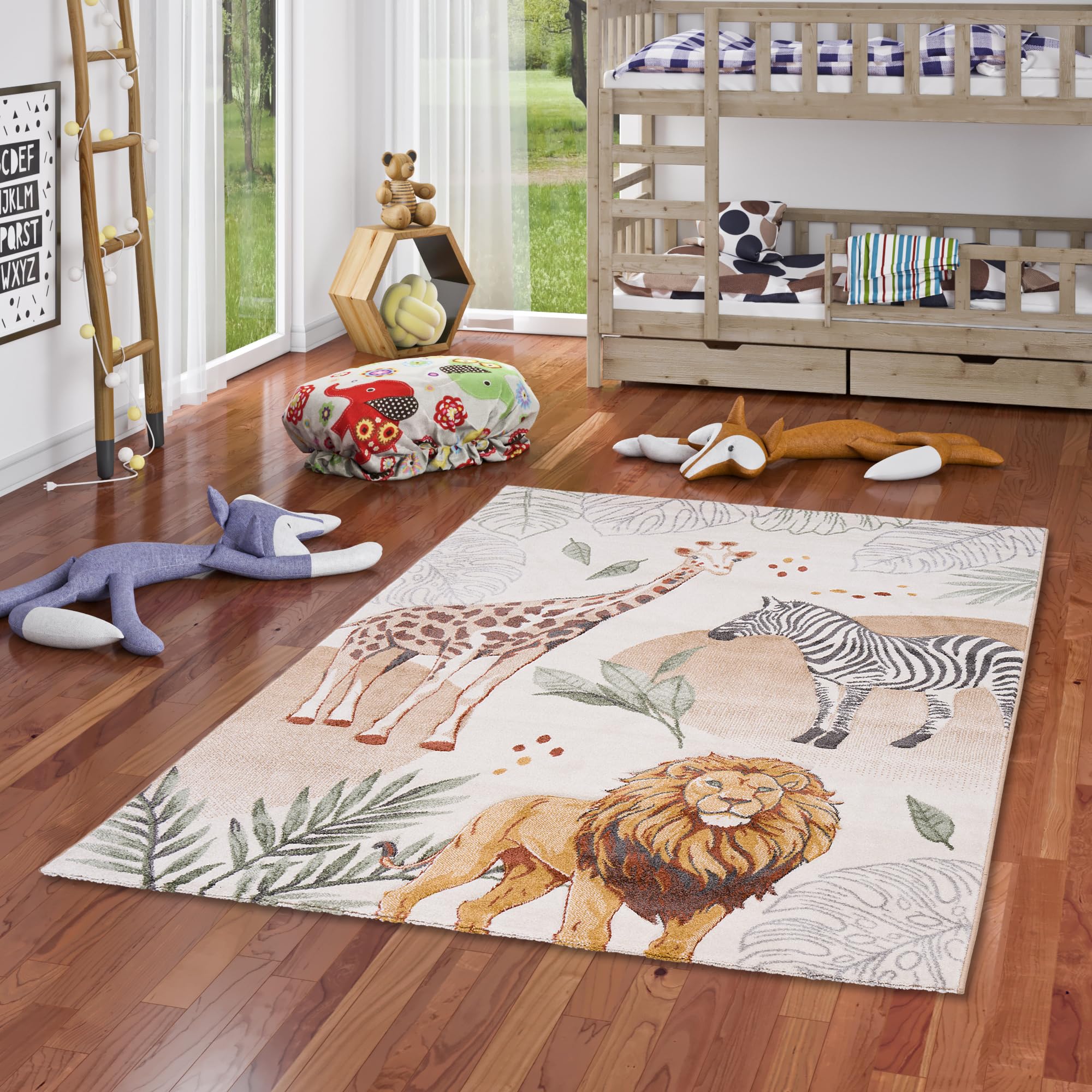 Pergamon Tapis Enfant Maui Kids Dinosaures Vert Bleu - Tapis Doux de Jeu avec Motifs de Dinosaures pour Chambre d'enfant et Salle de Jeux, Facile à Nettoyer et Couleurs Vives