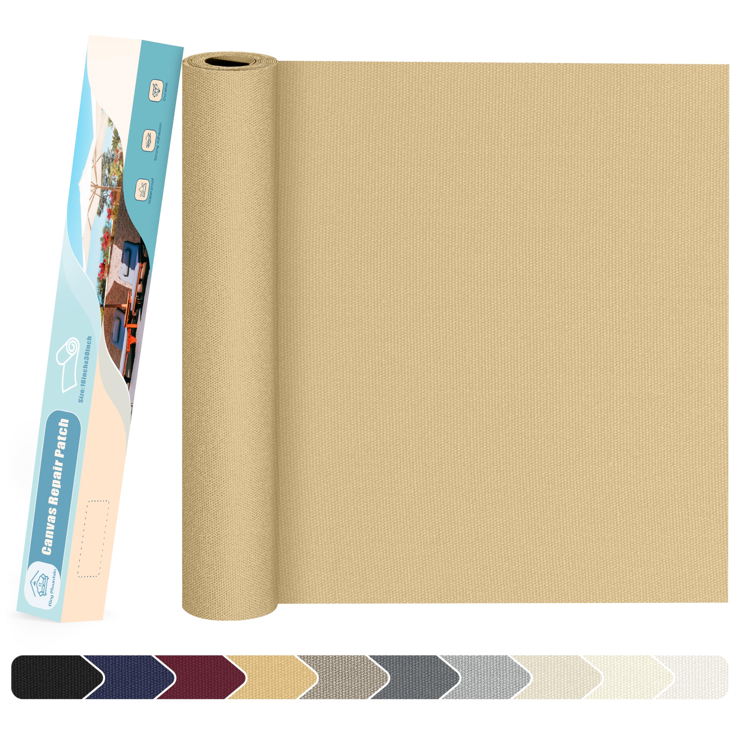 KING MOUNTAIN Canvas Repair Patch 16ร30 Inch Self-Adhesive Waterproof Fabric Patch for Sofas, Tents, Furniture,Tote Bags, Car Seats (Beige-1)