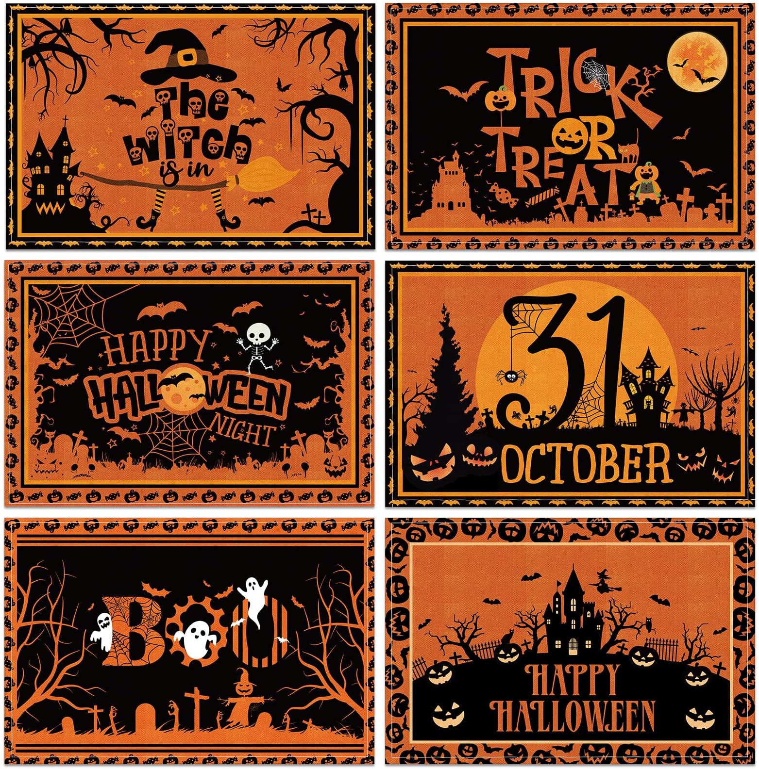 Umigy 6 Pcs Halloween Placemats 12"x18" Gothic Bat Placemats Kitchen Decoration