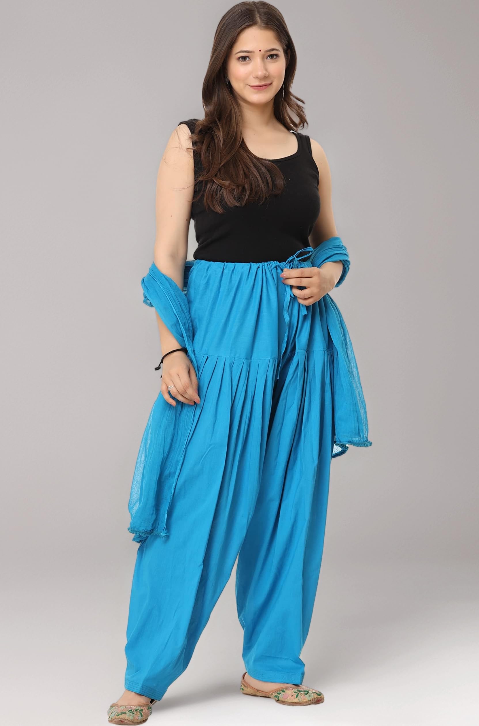 Woman's Plain Cotton SEMI Patiala Salwar with Dupatta|| Free Size || Plain Patiala || SEMI Patiala Pants || Solid Cotton Patiala || Patiyala