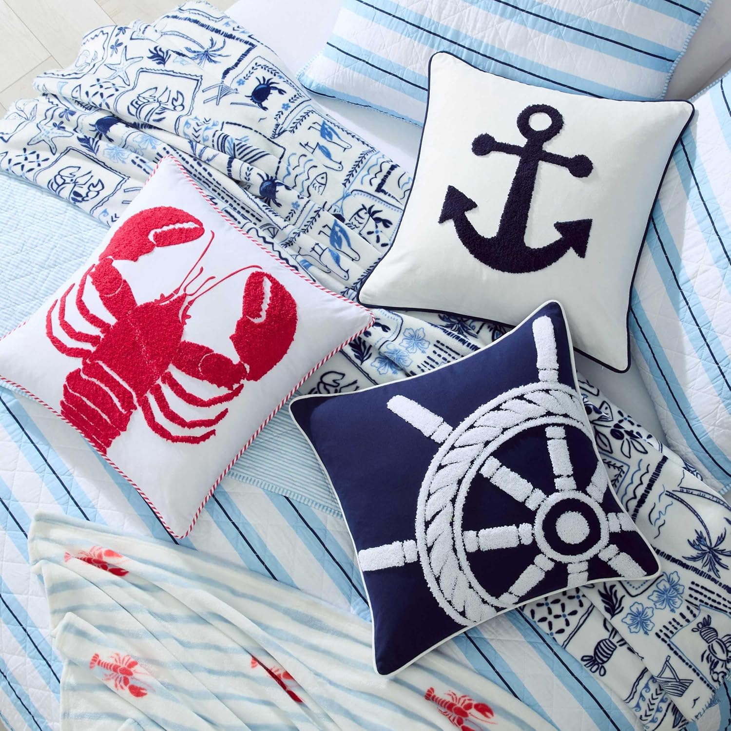 Nautica - Twin Quilt Set, Soft & Reversible Cotton Bedding with a Smooth Finish, 2 Piece Striped Bed Set with Matching Pillowcase (Tim Stripe/Penny Pinstripe Blue)