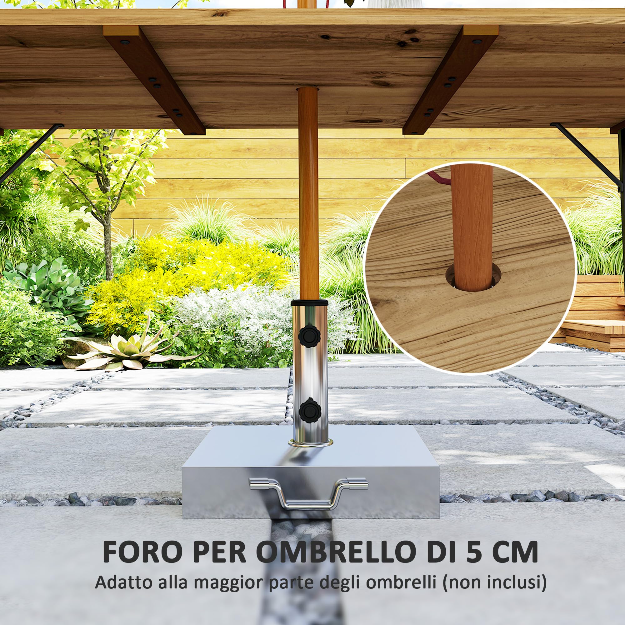 Outsunny Tavolo da Giardino per 6 Persone con Foro per Ombrellone, Tavola da Pranzo Rettangolare in Legno e Acciaio, Per Patio, Terrazzo, Balcone ed Esterno, 175x80x75 cm, Marrone