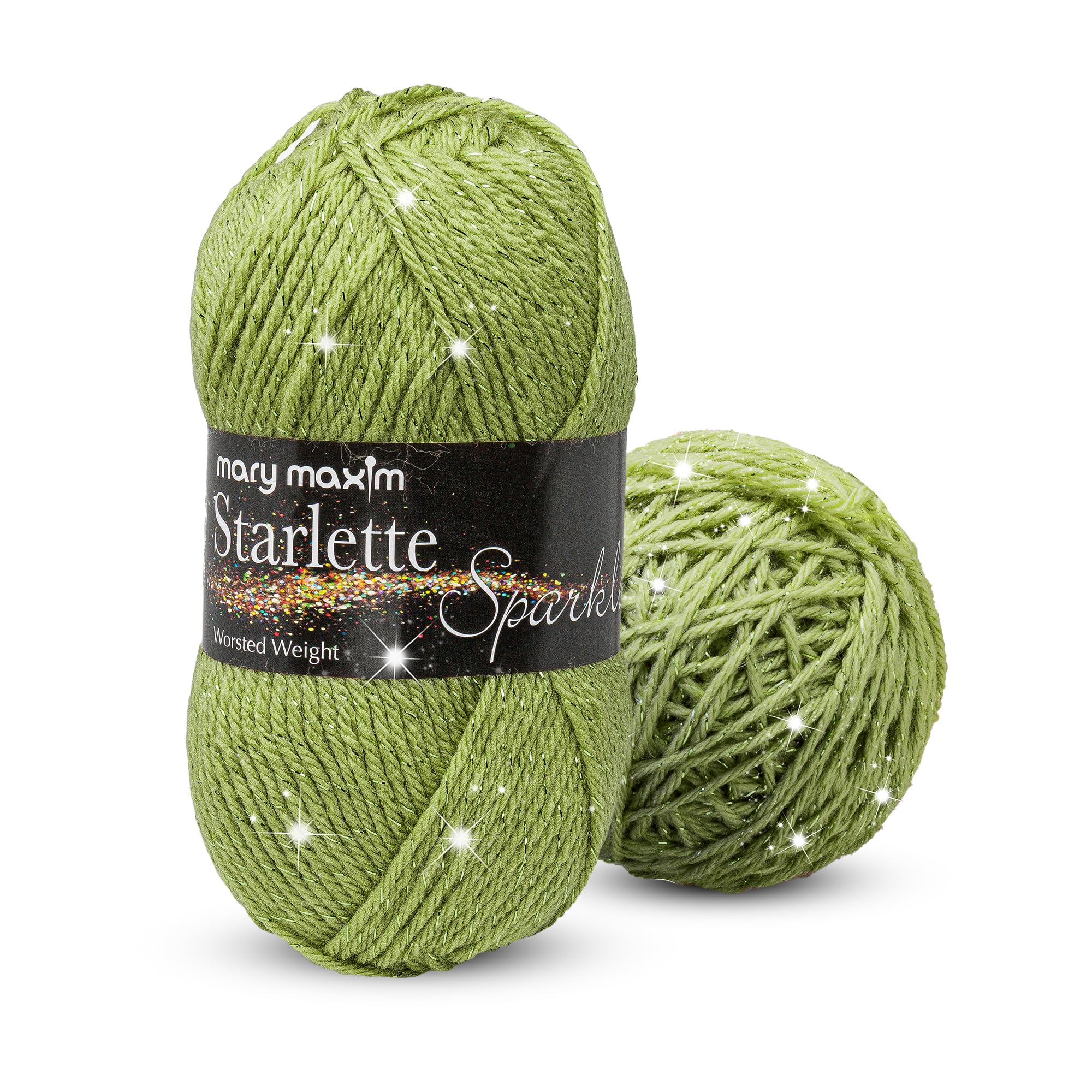 Mary Maxim Starlette Sparkle Yarn, 4 Medium Worsted Weight Green Yarn for Knitting and Crocheting, Acrylic Polyester Blend for Blankets, Clothing, and Decor, 196 Yards - Lime Green
