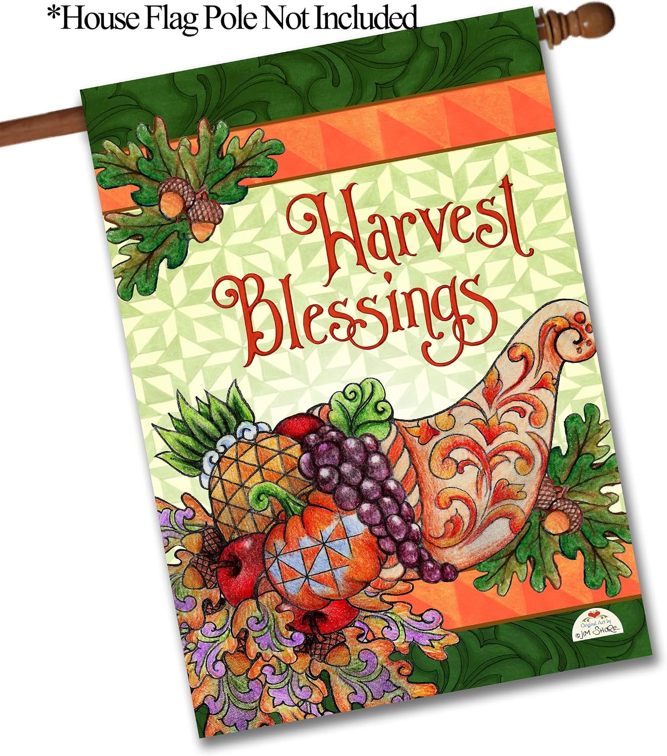 Flagology.com, Jim Shore Harvest Blessings Cornucopia – House Flag 28" x 40", Outdoor Flag, Licensed Jim Shore, Exclusive Premium Fabric, Thanksgiving, Fall