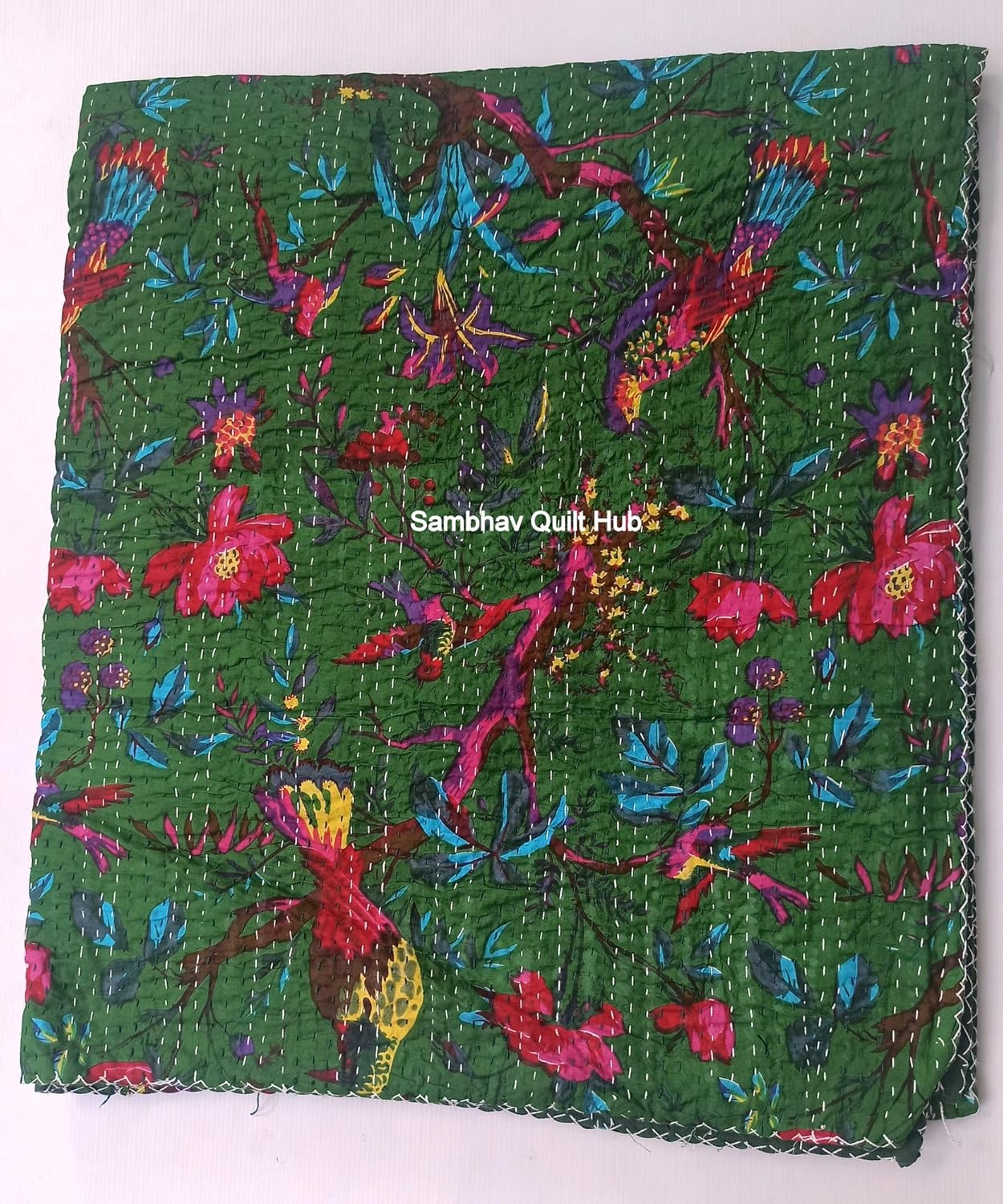 Queen/Twin/King Bed Bohemian Bird Queen Bedspread Handcrafted Handmade Quilt Kantha Bird Print Cover Unique Blanket Bedding Quilt (60X90 inch)