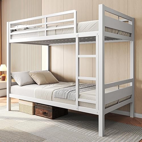 Feonase - Litera de camas individuales con escalera, de metal, con barandilla alta, con soporte de listones de metal resistente, sin ruido, no