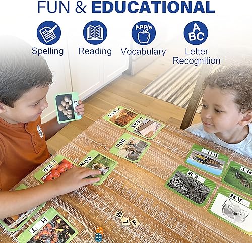 Miniatura 7 de BenBen Juegos de ortografía, juegos de palabras CVC con 224 tarjetas de memoria, actividades de aprendizaje preescolar para 2 a 6 jugadores, juegos