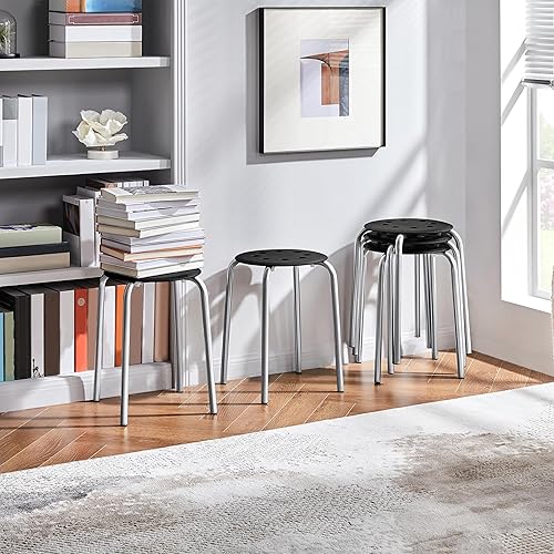 Miniatura 9 de Yaheetech Taburetes apilables de plástico, sillas de taburete de aula, asientos flexibles de 17.3 pulgadas de altura, parte superior redonda
