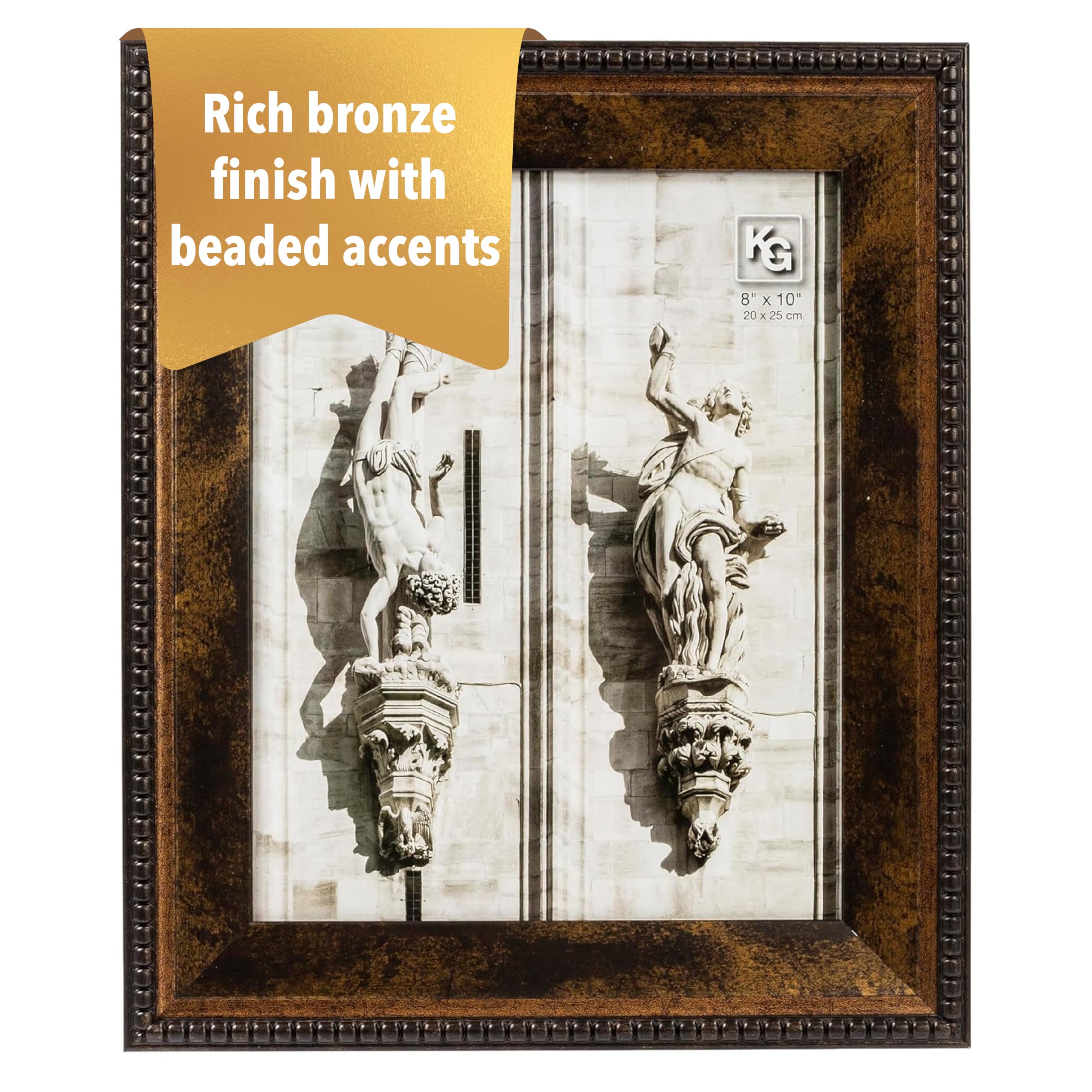 Kiera Grace Sydney Picture Frame, 10" x 12" Large Plastic Picture Frame with Easel for Tabletop Placement and Wall Hanging, Holds an 8" x 10" Photo, Antique Bronze