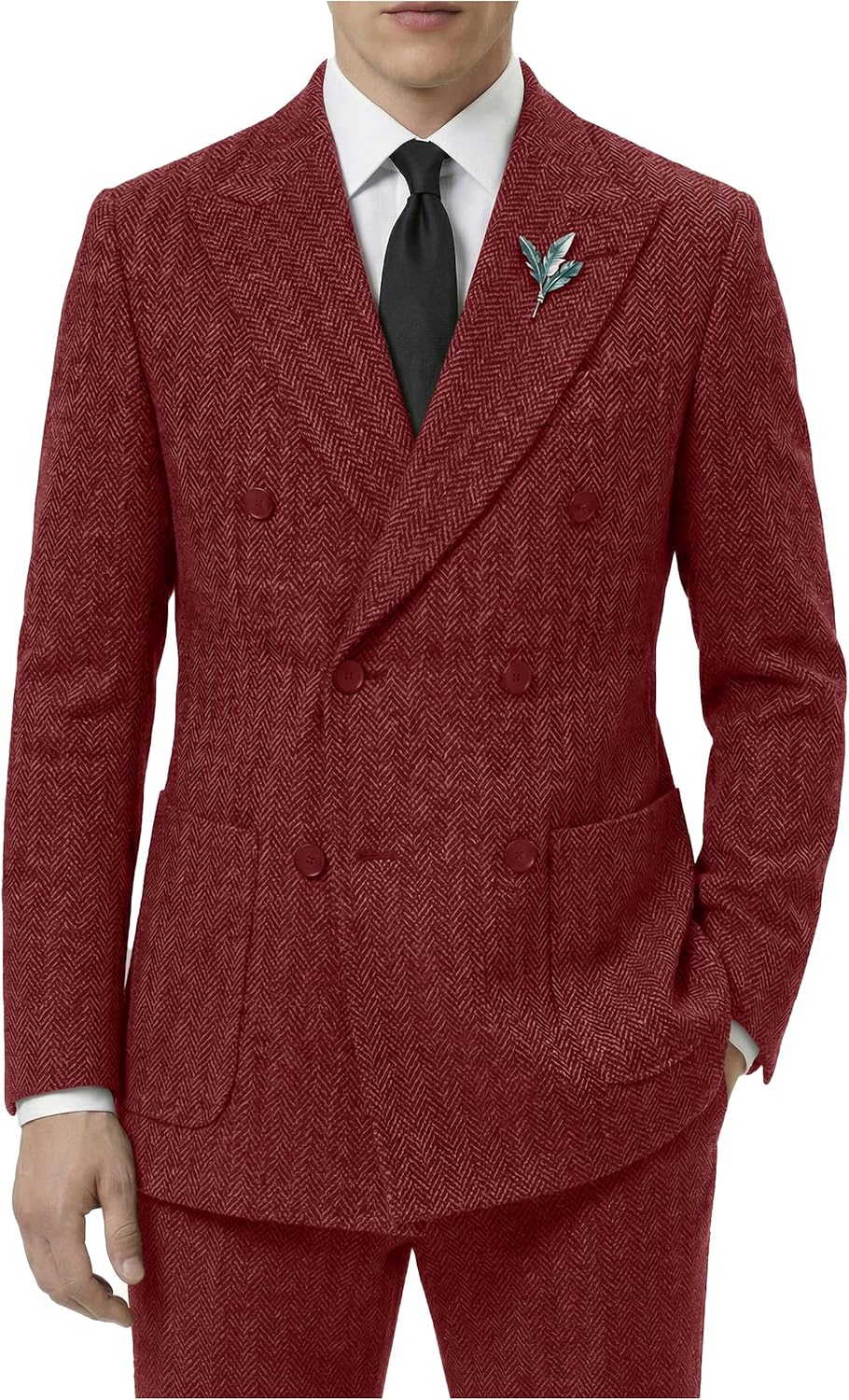 Retro Tweed Men's Suit Herringbone 2 Piece Slim Fit Double Breasted Suits Prom Wedding Tuxedo Jacket Blazers Pants for Men