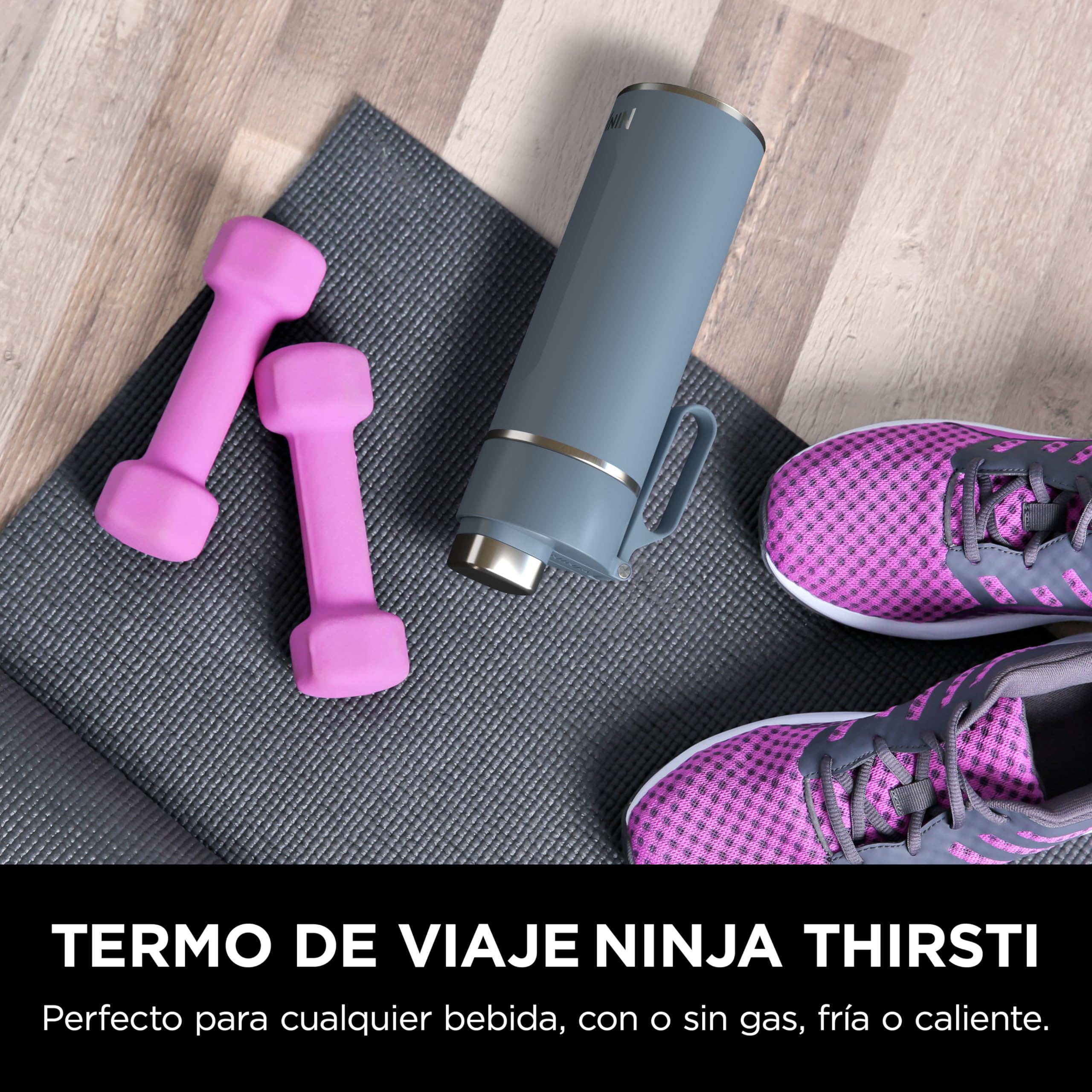 Ninja Thirsti botella de agua de acero inoxidable 700 ml, térmica con tapa antigoteo y triple aislamiento para bebidas con gas, calientes y frías, botella deportiva y de viaje, azul, DW2401EUUKBL