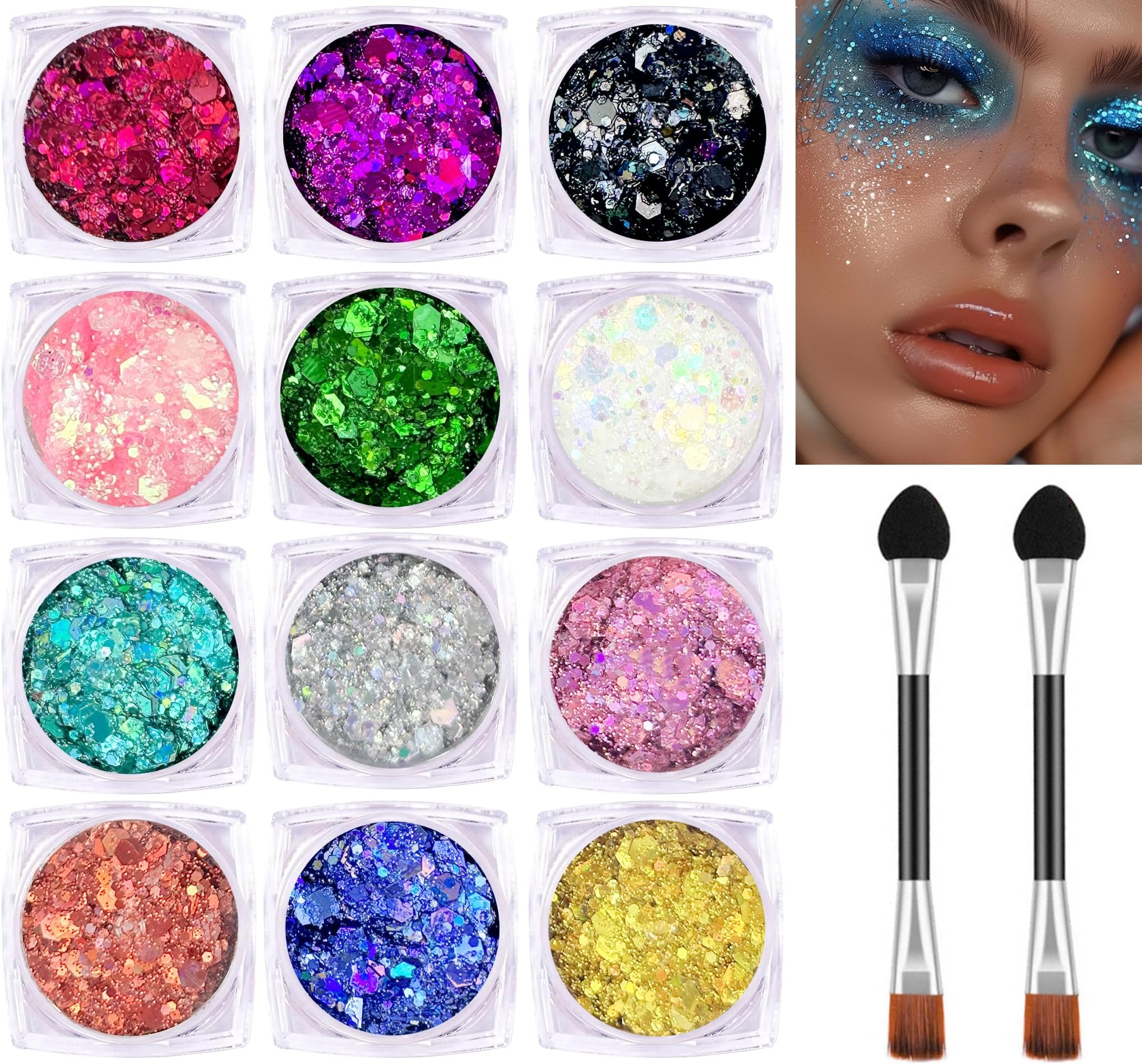 Body Glitter - 12 Color Chunky Festival Glitter for Face, Body, Hair DIY Art Party Makeup Decoration