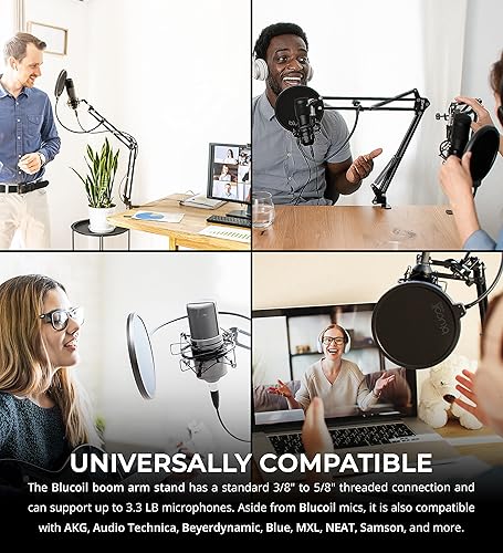 Miniatura 2 de Blucoil Soporte de brazo de tijera con filtro pop para audio Technica, AKG, Samson, NEAT, micrófonos azules y más