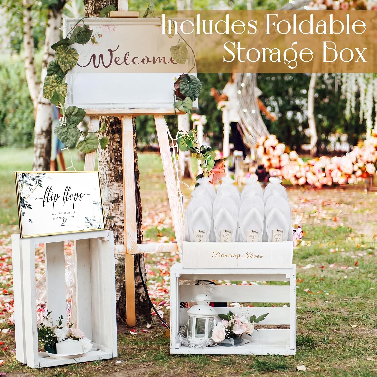 Twistover 48 Pairs Wedding Flip Flops Bulk for Guest Slippers with Wedding Sign, Bags and Storage Box for Pool Beach Party