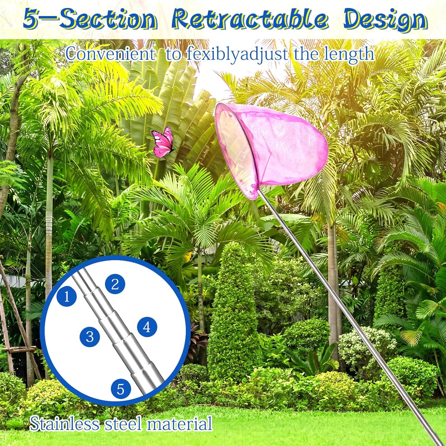 Outdoor Exploration Kit Include 7 Multicolor Telescopic Bug Catching Net Stainless Steel 10 Bug-Viewer Containers Adventure Toys Outdoor Nature Science Insect Catching Tool Teenager Gift