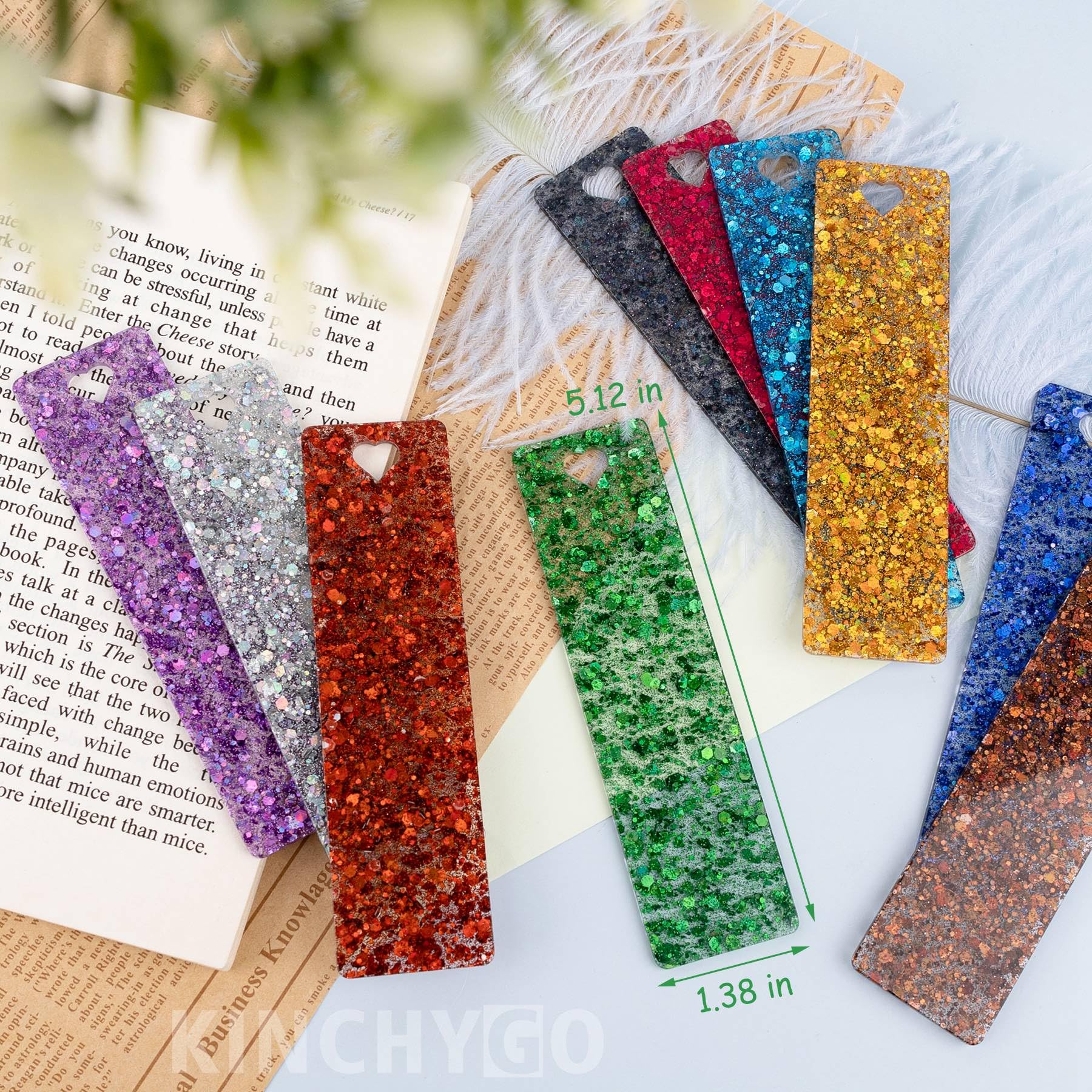 Confezione da 10 segnalibri rettangolari colorati in acrilico glitterato per appassionati di lettura e scrittori (colori B)