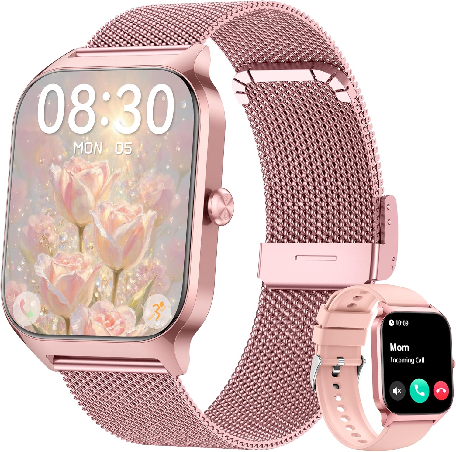 Smart Watch, 1.85’’ Smart Watches Women Men Make/Answer Call, Heart Rate/Blood Pressure/Sleep Monitor, 110+Sports Modes, Voice Control, Waterproof Fitness Watch Compatible for Android & iPhone