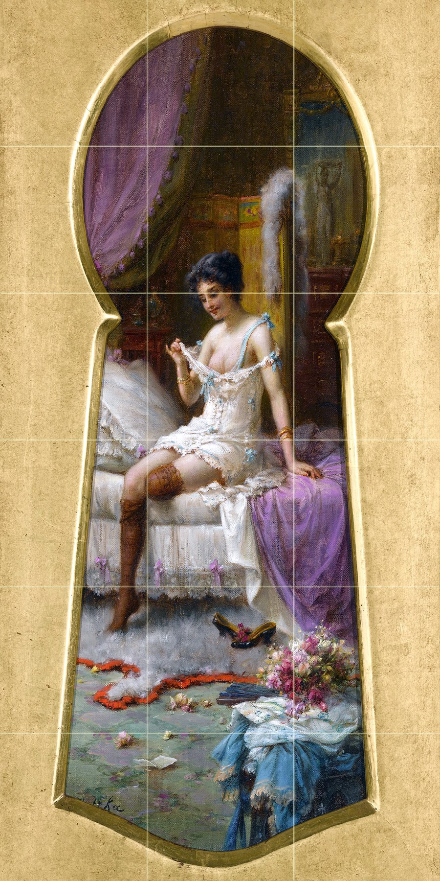 ジュエリー絵画 beautiful behind the wall The Temptation Through The Keyhole Girl Woman by Hans Zatzka Tile