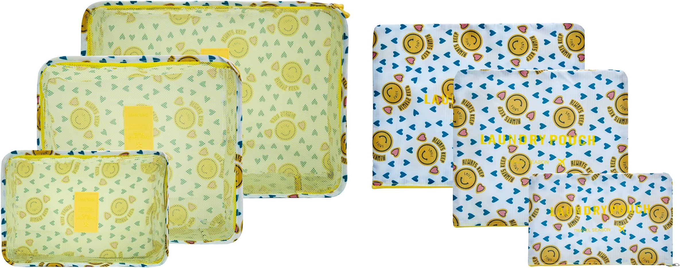 6PCS/Set Waterproof Clothes Storage Bags Packing Cube Travel Luggage Organizer Bag (Yellow Smile)